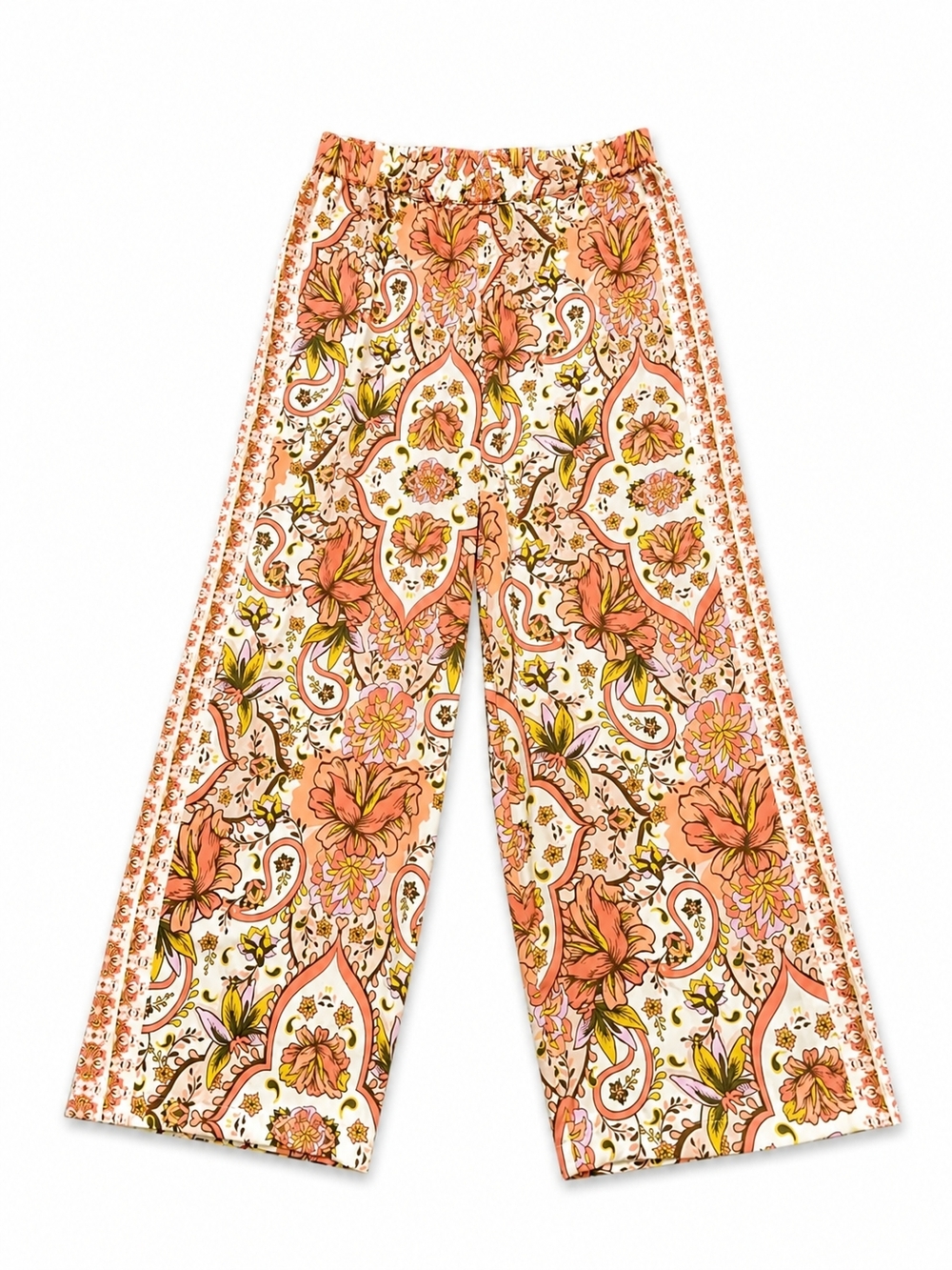 Floral Wide-Leg Palazzo Pants in Peach Colors Boho